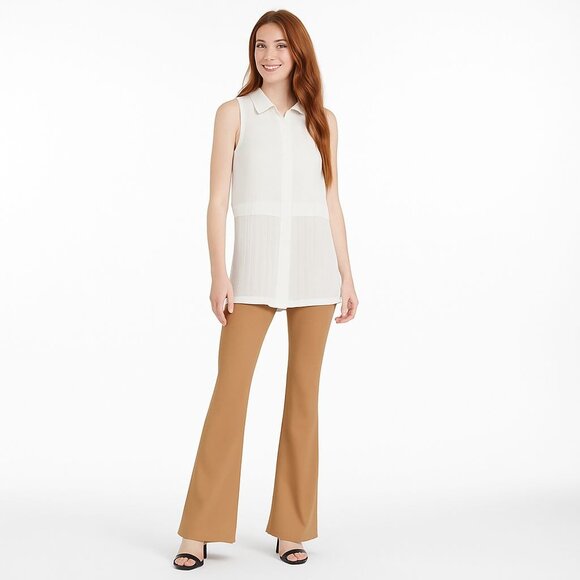 2/$30 Candies M White Sleeveless Button-Up Blouse With Sheer Detail - Picture 1 of 16